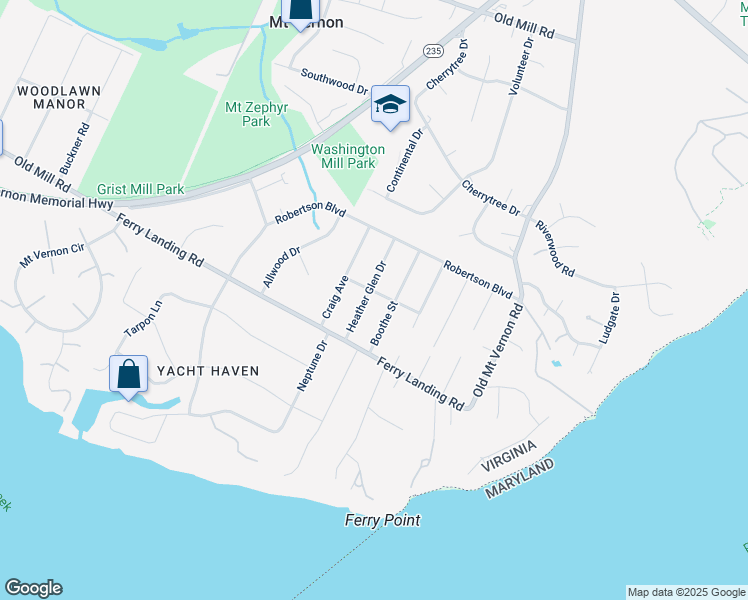 map of restaurants, bars, coffee shops, grocery stores, and more near 4207 Scotland Road in Alexandria