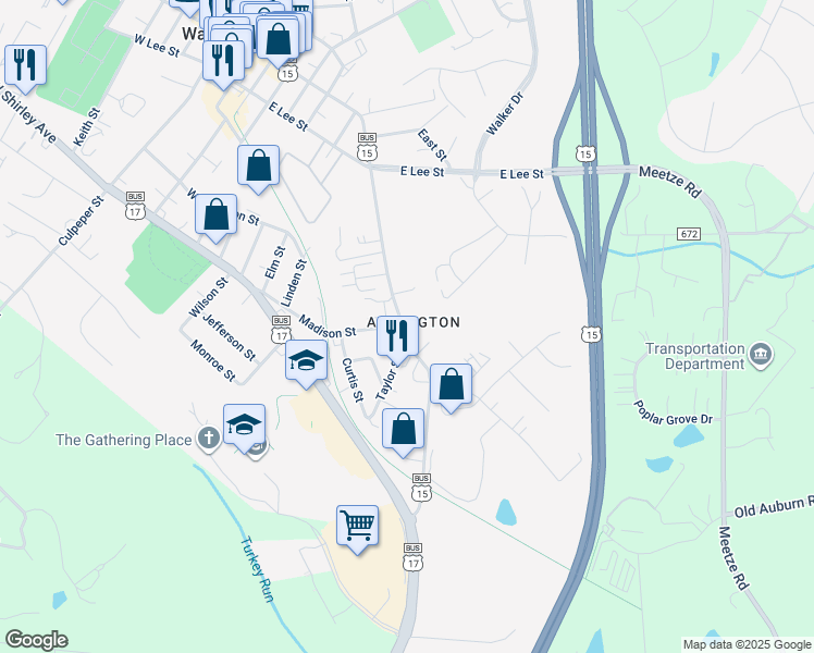 map of restaurants, bars, coffee shops, grocery stores, and more near 449 Falmouth Street in Warrenton