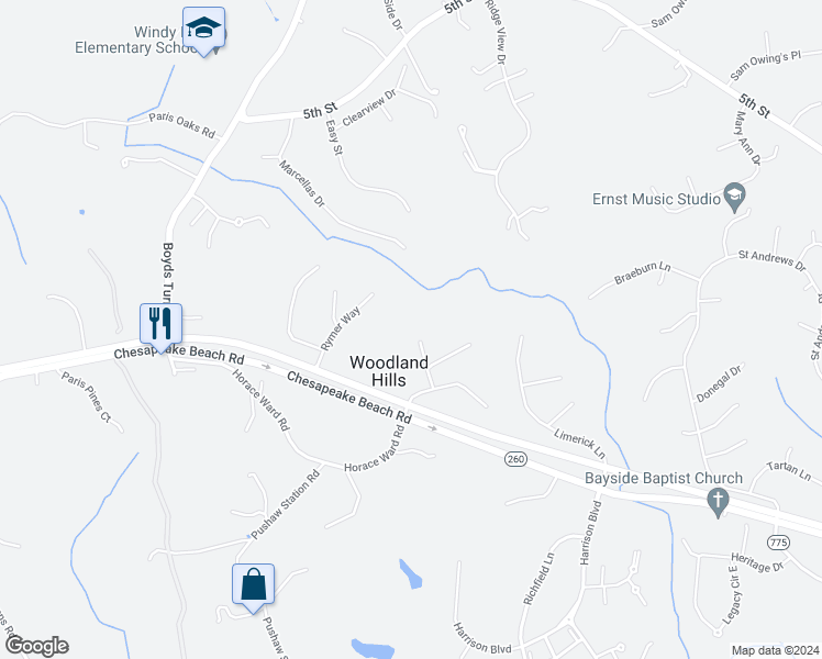 map of restaurants, bars, coffee shops, grocery stores, and more near 8850 Falling Leaf Drive in Owings