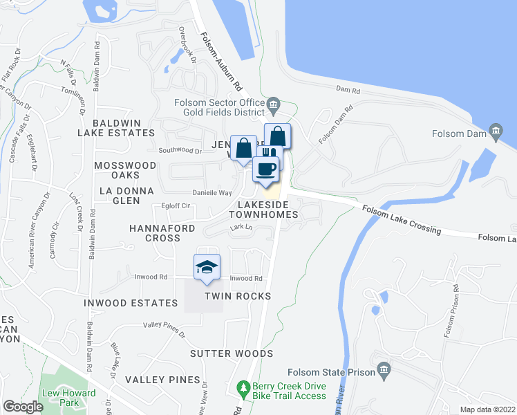 map of restaurants, bars, coffee shops, grocery stores, and more near 126 Pierpoint Circle in Folsom