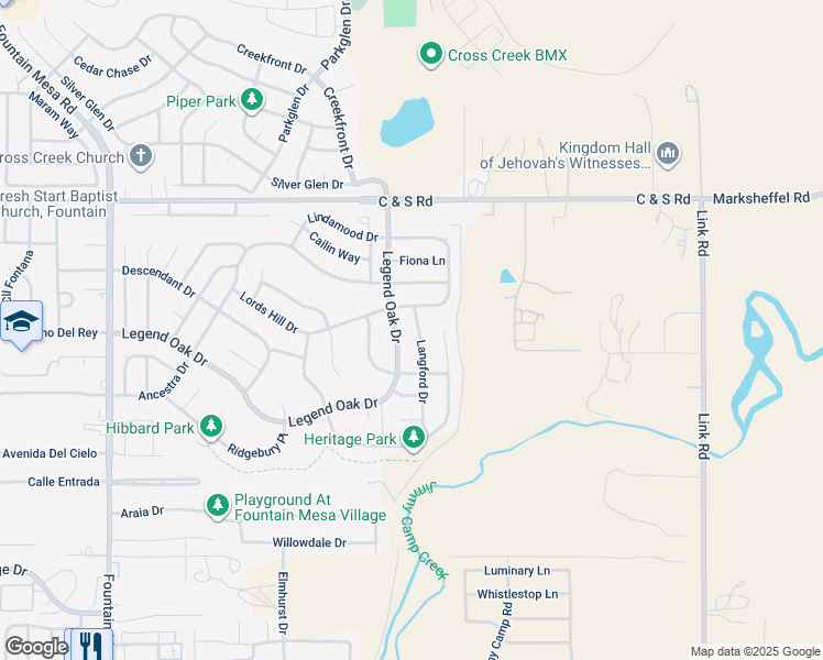 map of restaurants, bars, coffee shops, grocery stores, and more near 8728 Langford Drive in Fountain