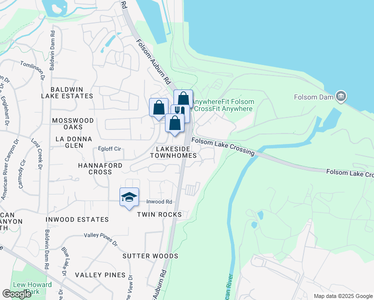 map of restaurants, bars, coffee shops, grocery stores, and more near 7552 Folsom-Auburn Road in Folsom