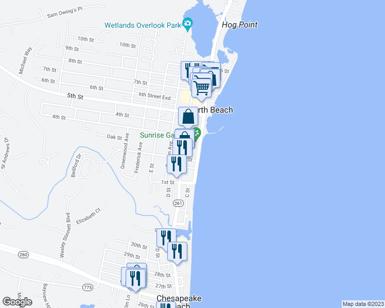 map of restaurants, bars, coffee shops, grocery stores, and more near 8906 Bay Avenue in North Beach