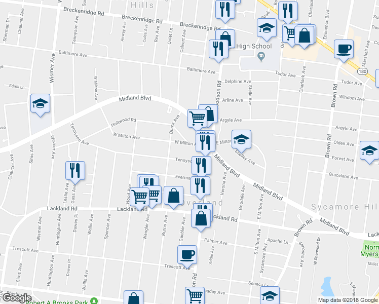 map of restaurants, bars, coffee shops, grocery stores, and more near 9421 Tennyson Avenue in Overland