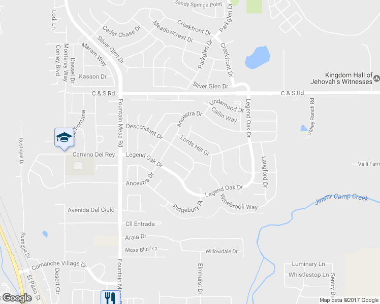 map of restaurants, bars, coffee shops, grocery stores, and more near 862 Descendant Drive in Fountain