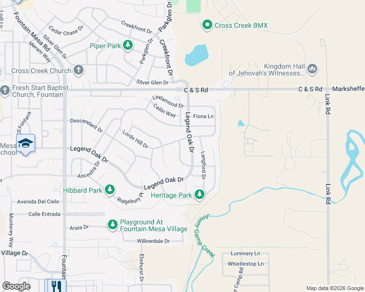 map of restaurants, bars, coffee shops, grocery stores, and more near 7510 Sistine Lane in Fountain