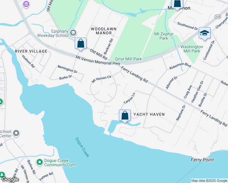 map of restaurants, bars, coffee shops, grocery stores, and more near 9419 Mount Vernon Circle in Alexandria