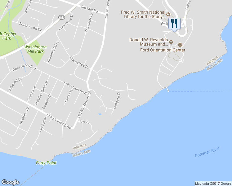 map of restaurants, bars, coffee shops, grocery stores, and more near 9300 Ludgate Drive in Alexandria