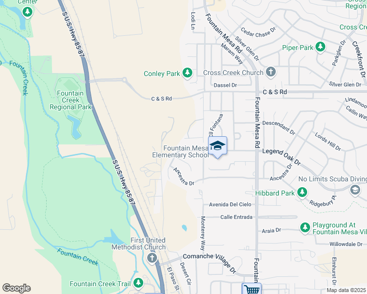 map of restaurants, bars, coffee shops, grocery stores, and more near 6710 Camino Del Rey in Fountain