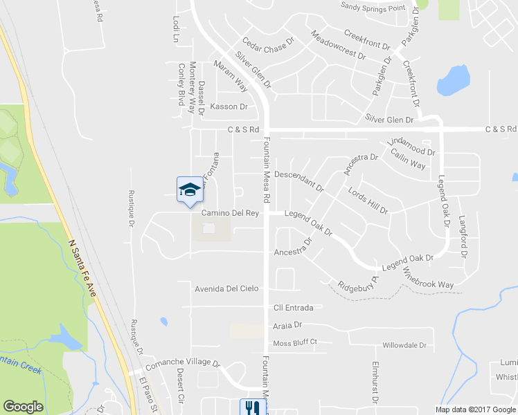map of restaurants, bars, coffee shops, grocery stores, and more near 587 Camino Del Rey in Fountain