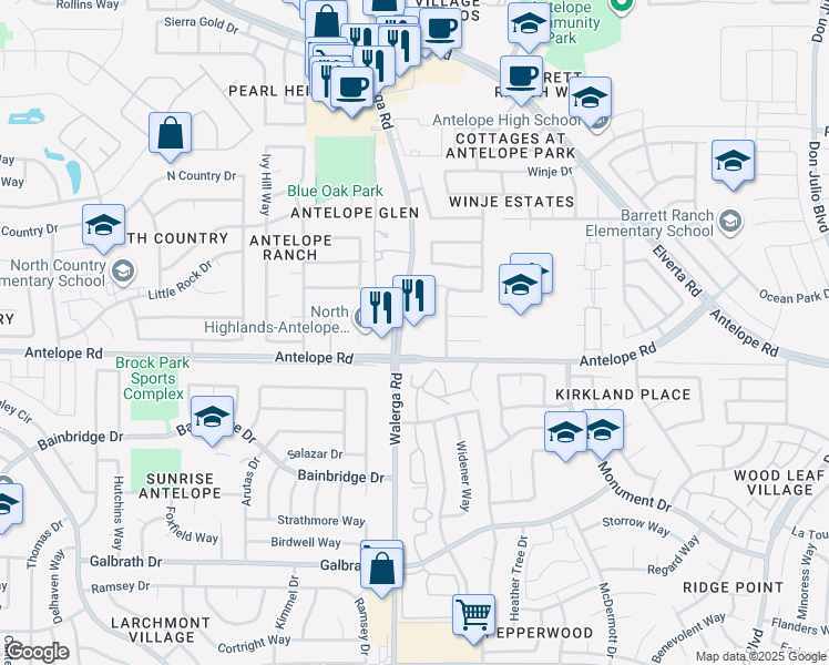 map of restaurants, bars, coffee shops, grocery stores, and more near in Antelope