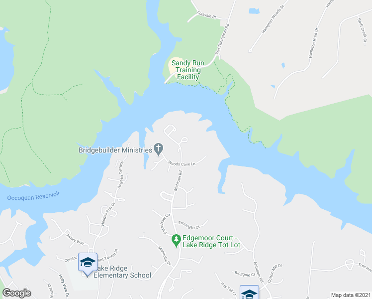 map of restaurants, bars, coffee shops, grocery stores, and more near 11579 Mohican Road in Woodbridge