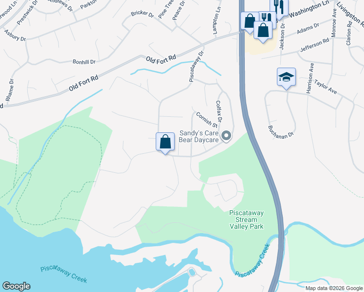 map of restaurants, bars, coffee shops, grocery stores, and more near 13408 Coldwater Ct in Fort Washington