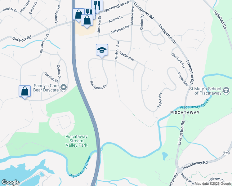 map of restaurants, bars, coffee shops, grocery stores, and more near 13501 Harrison Avenue in Fort Washington