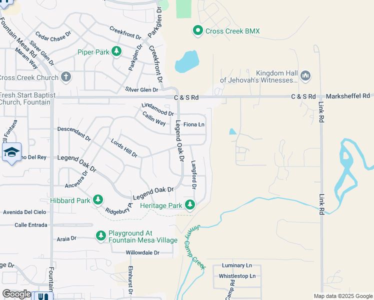 map of restaurants, bars, coffee shops, grocery stores, and more near 8710 Langford Drive in Fountain