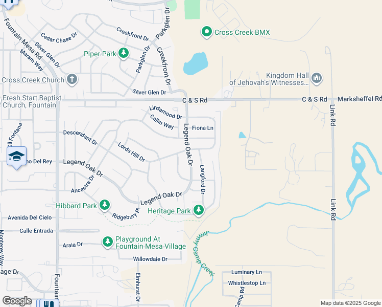 map of restaurants, bars, coffee shops, grocery stores, and more near 8728 Langford Drive in Fountain