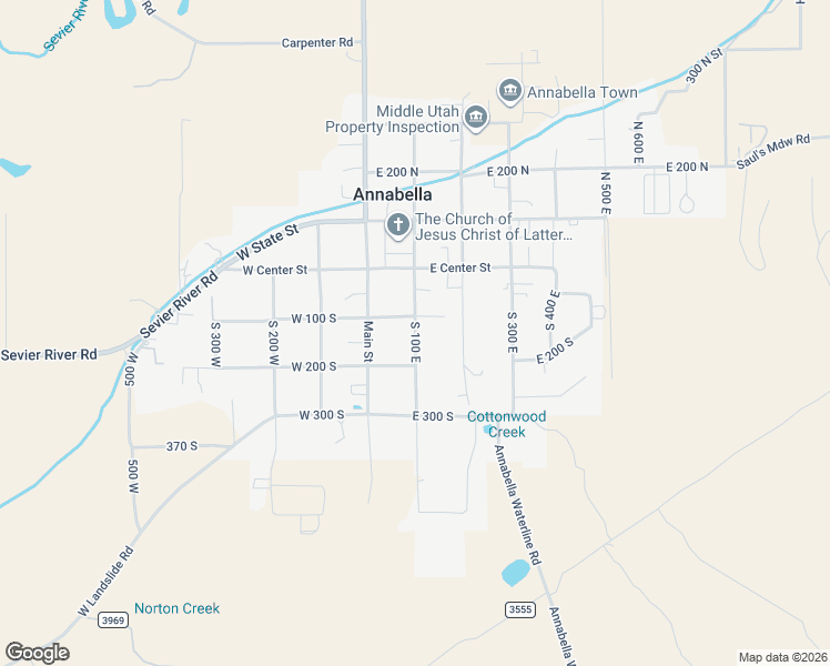 map of restaurants, bars, coffee shops, grocery stores, and more near 170 South 100 East in Annabella