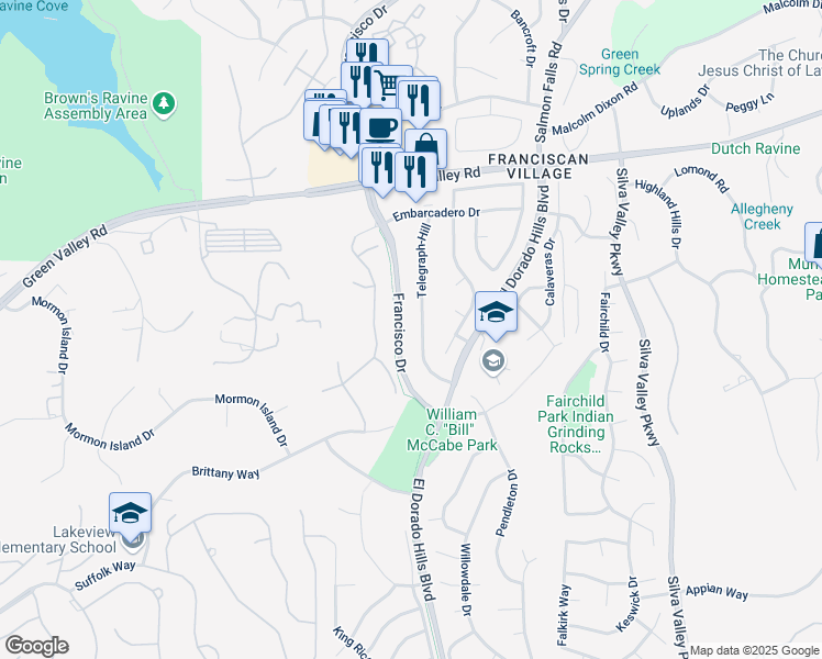 map of restaurants, bars, coffee shops, grocery stores, and more near 2401 Telegraph-Hill in El Dorado Hills