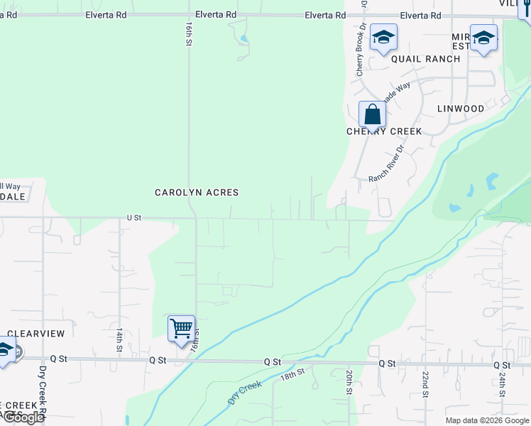 map of restaurants, bars, coffee shops, grocery stores, and more near 1741 U Street in Rio Linda