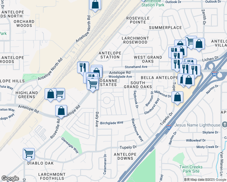 map of restaurants, bars, coffee shops, grocery stores, and more near 5925 Mallard Lane in Citrus Heights