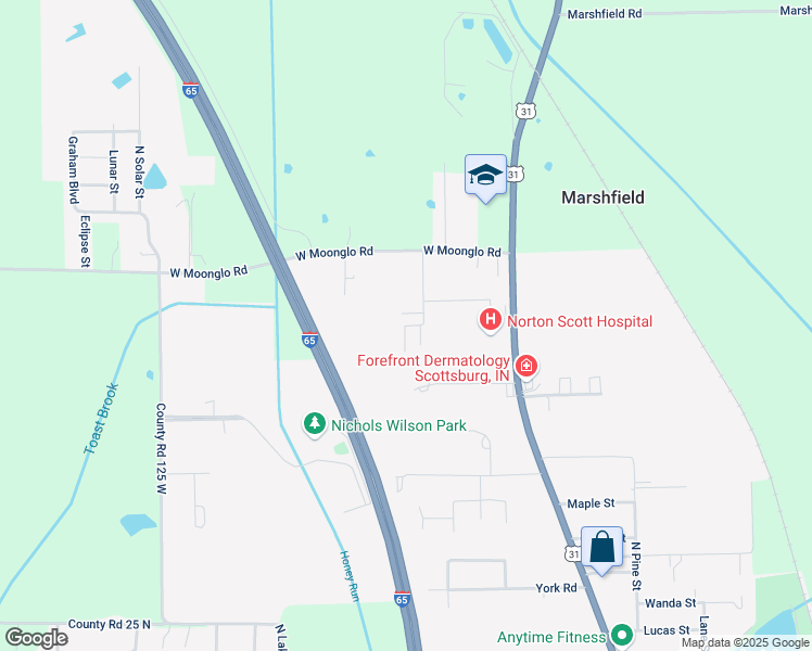 map of restaurants, bars, coffee shops, grocery stores, and more near 714 Morning Glory Drive in Scottsburg