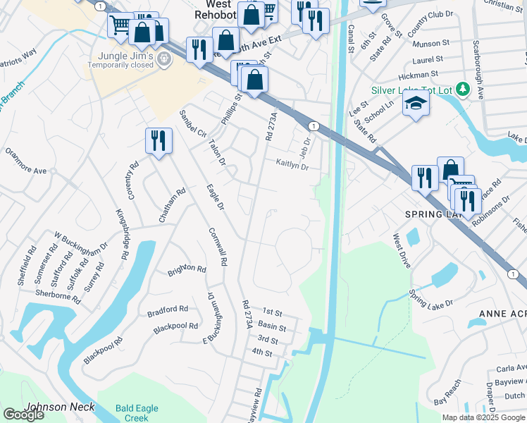 map of restaurants, bars, coffee shops, grocery stores, and more near 37466 Burton Court in Rehoboth Beach