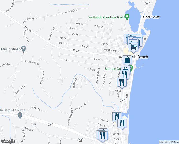 map of restaurants, bars, coffee shops, grocery stores, and more near 3813 Oak Street in North Beach