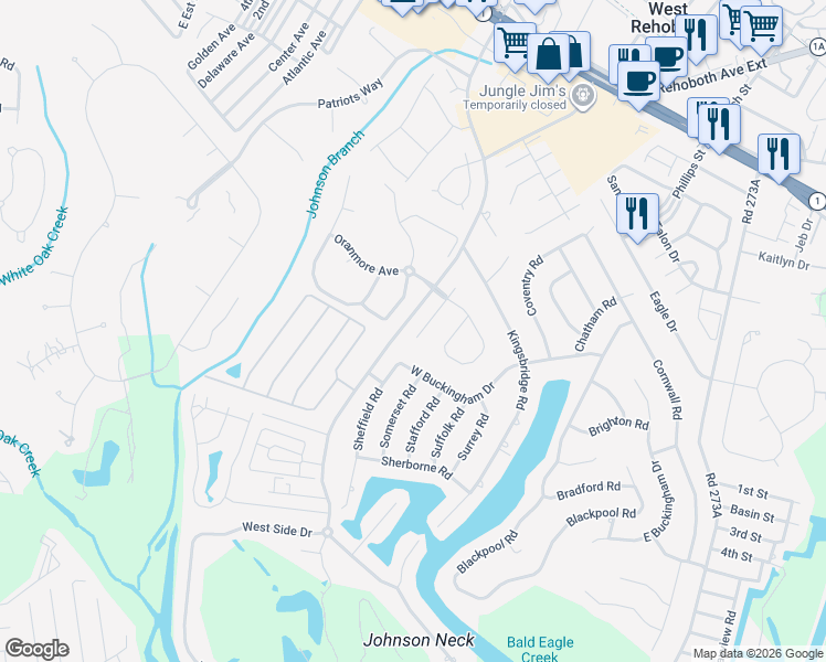 map of restaurants, bars, coffee shops, grocery stores, and more near 9 Corofin Lane in Rehoboth Beach