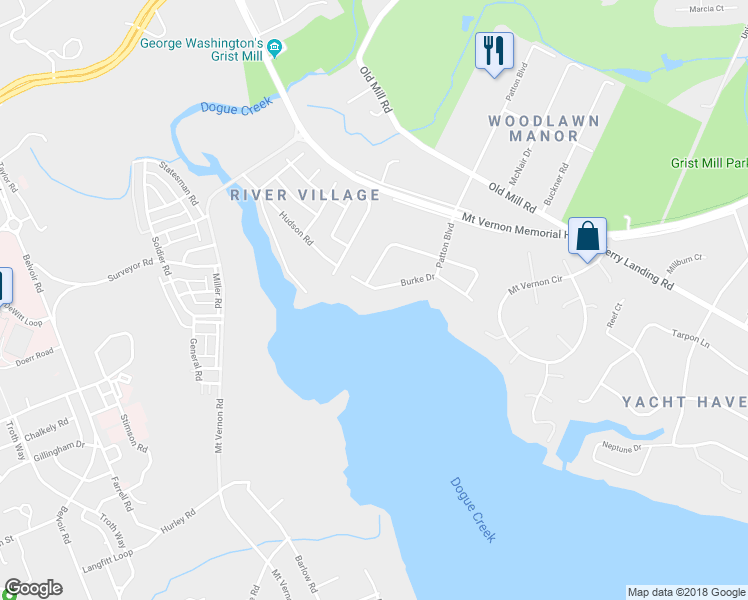 map of restaurants, bars, coffee shops, grocery stores, and more near 5221 Burke Drive in Alexandria