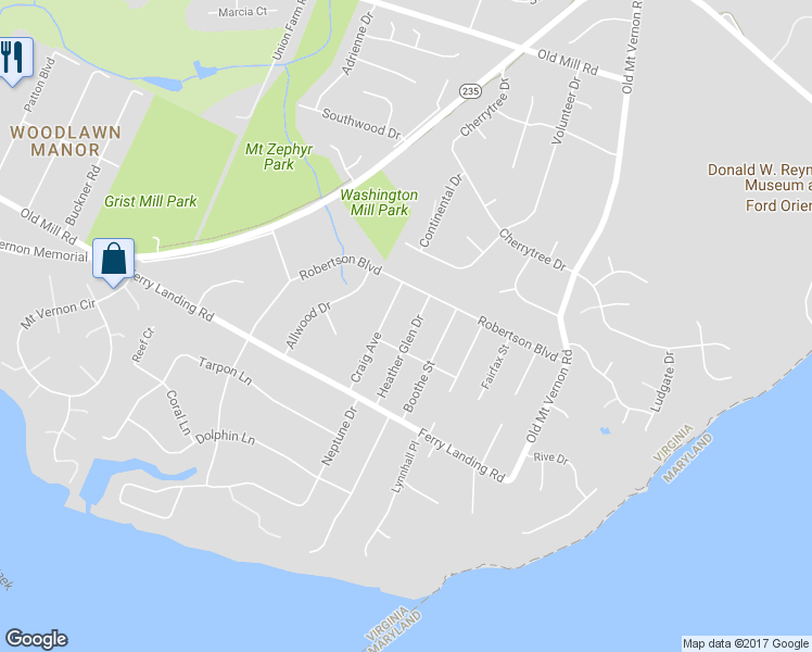 map of restaurants, bars, coffee shops, grocery stores, and more near 9312 Heather Glen Drive in Alexandria