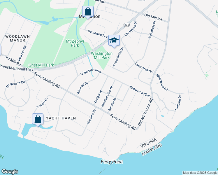 map of restaurants, bars, coffee shops, grocery stores, and more near 9312 Heather Glen Drive in Alexandria