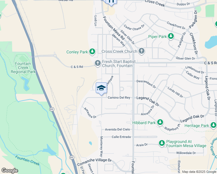 map of restaurants, bars, coffee shops, grocery stores, and more near 2064 Calle Corona in Fountain