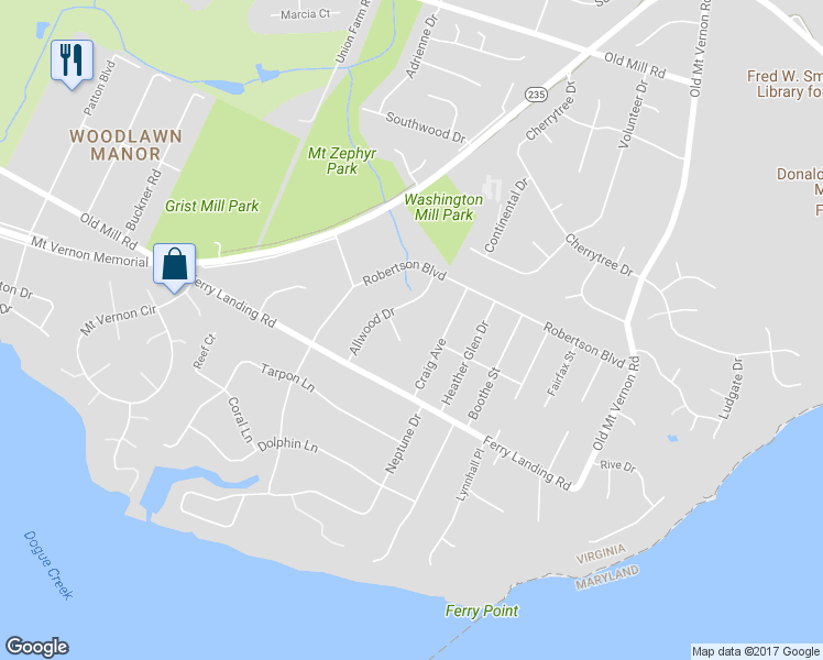map of restaurants, bars, coffee shops, grocery stores, and more near 9305 Allwood Ct in Alexandria