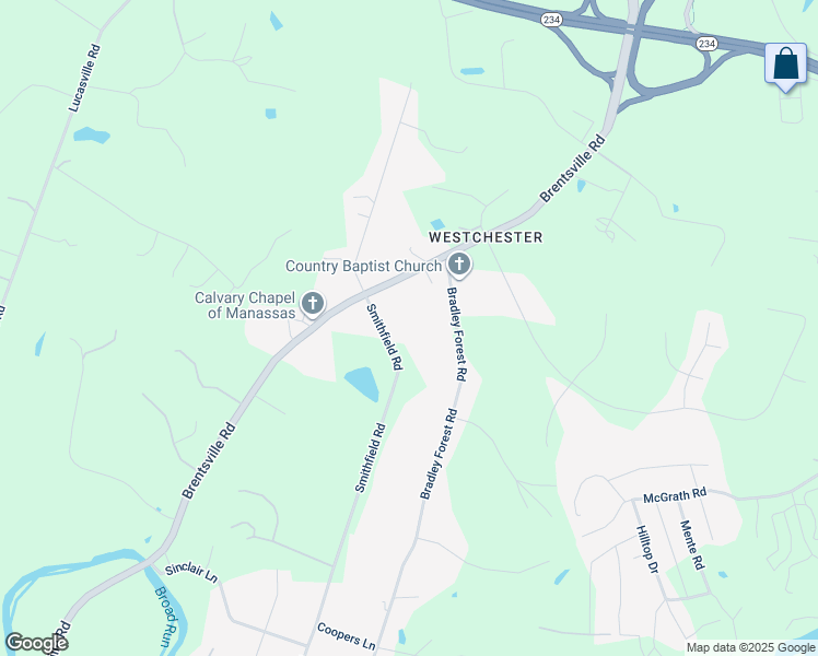 map of restaurants, bars, coffee shops, grocery stores, and more near 11515 Smithfield Road in Manassas