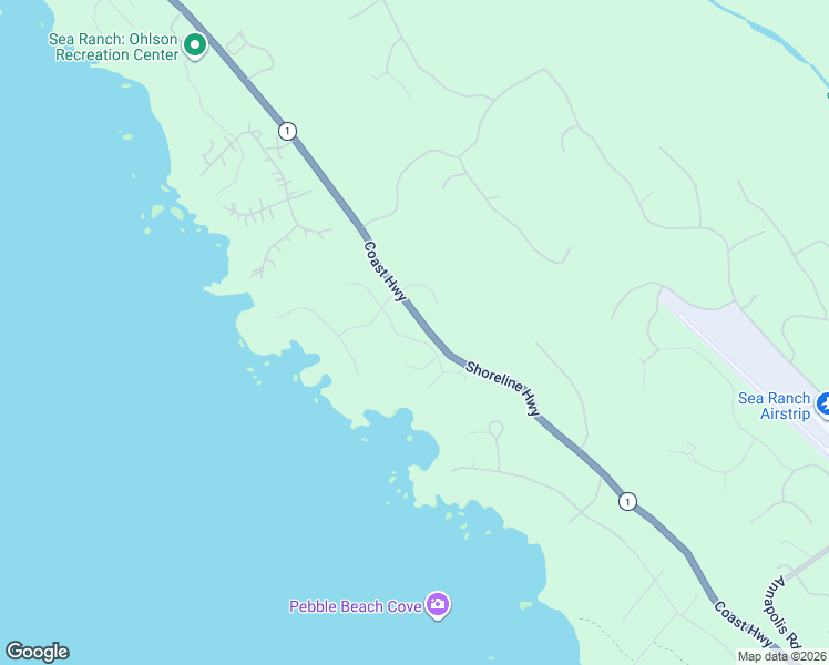 map of restaurants, bars, coffee shops, grocery stores, and more near 36786 Mariners Drive in Sea Ranch