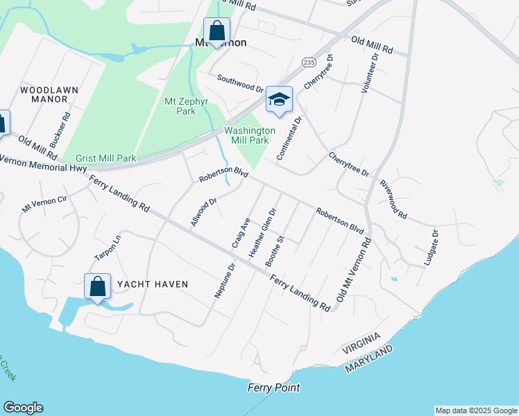 map of restaurants, bars, coffee shops, grocery stores, and more near 9227 Craig Avenue in Alexandria