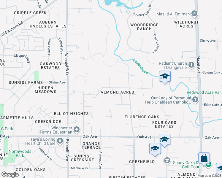 map of restaurants, bars, coffee shops, grocery stores, and more near 8641 El Sobrante Way in Orangevale