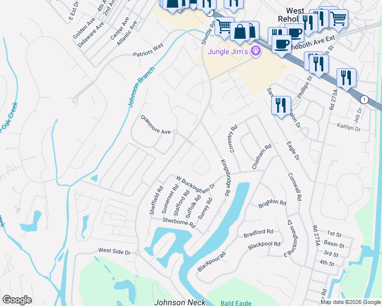map of restaurants, bars, coffee shops, grocery stores, and more near 3 Wellington Place in Rehoboth Beach