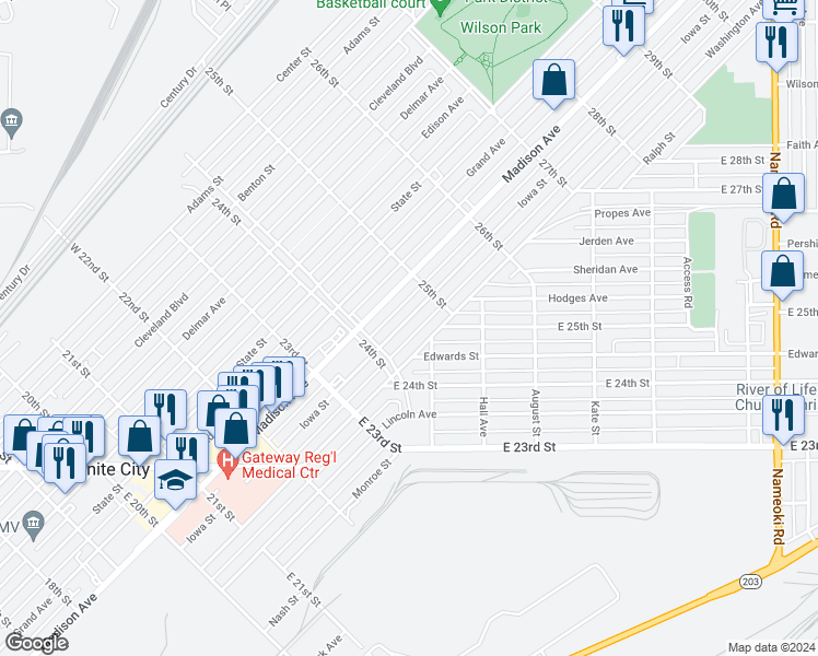 map of restaurants, bars, coffee shops, grocery stores, and more near 2436 Iowa Street in Granite City