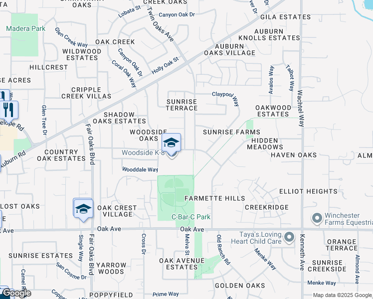 map of restaurants, bars, coffee shops, grocery stores, and more near 8248 Villa Oak Drive in Citrus Heights