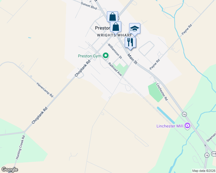 map of restaurants, bars, coffee shops, grocery stores, and more near 225 Apple Lane in Preston