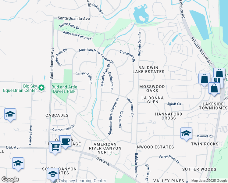 map of restaurants, bars, coffee shops, grocery stores, and more near 100 Englehart Drive in Folsom