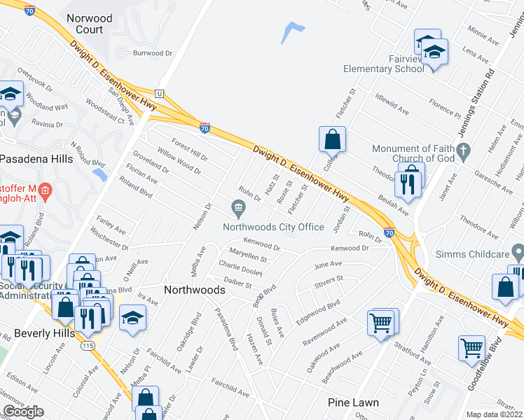 map of restaurants, bars, coffee shops, grocery stores, and more near 4616 Hatz Street in St. Louis