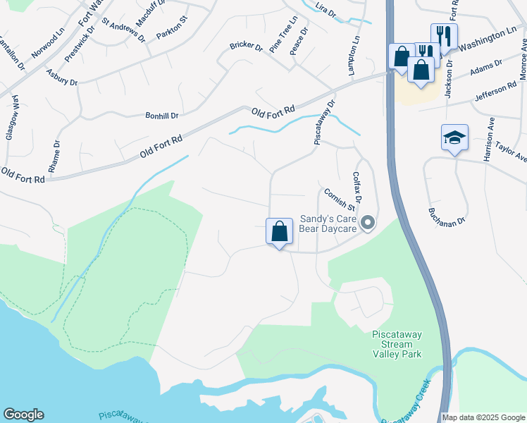 map of restaurants, bars, coffee shops, grocery stores, and more near 617 Cedar Avenue in Fort Washington