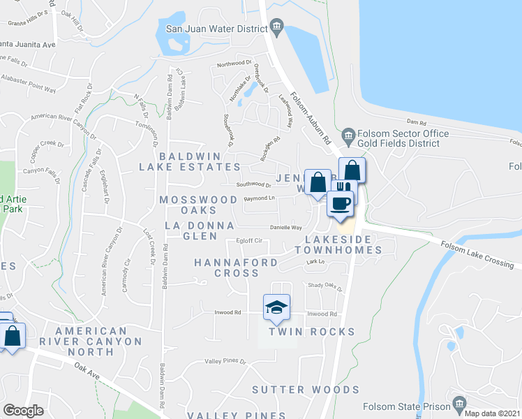 map of restaurants, bars, coffee shops, grocery stores, and more near 388 Raymond Lane in Folsom