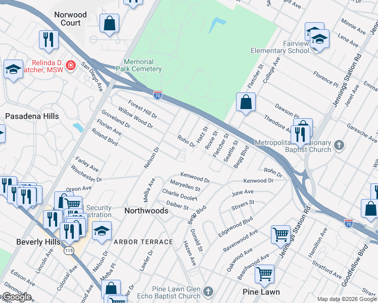 map of restaurants, bars, coffee shops, grocery stores, and more near 4616 Hatz Street in St. Louis