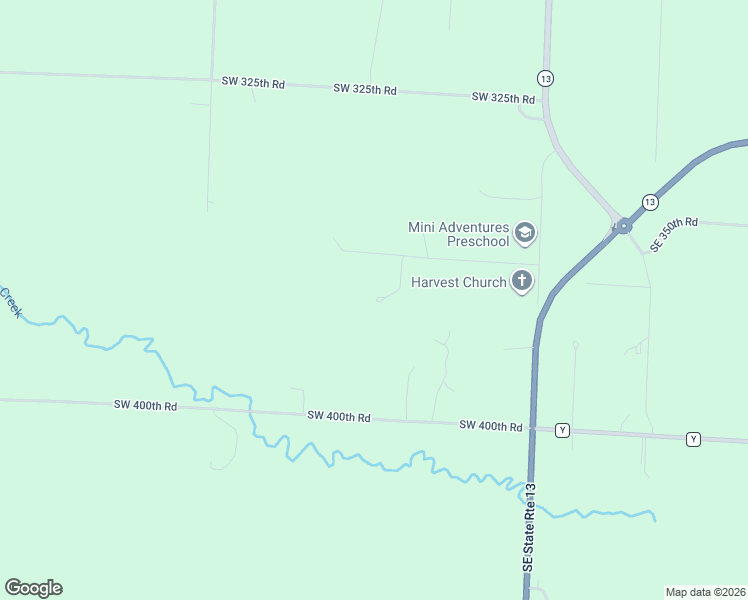 map of restaurants, bars, coffee shops, grocery stores, and more near 26 Southwest 365th Road in Warrensburg