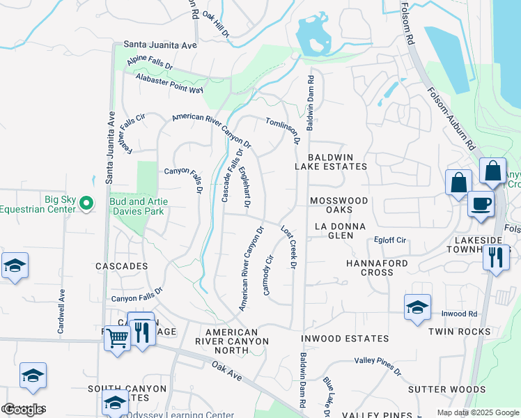 map of restaurants, bars, coffee shops, grocery stores, and more near 100 Englehart Drive in Folsom