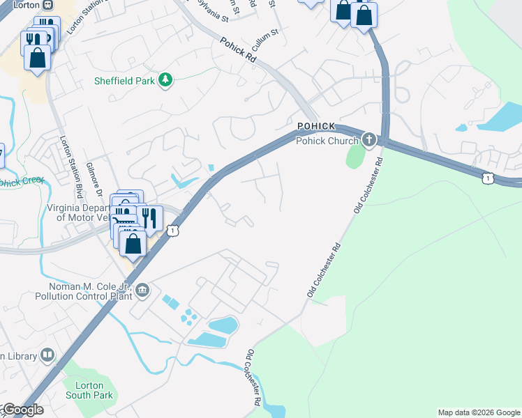 map of restaurants, bars, coffee shops, grocery stores, and more near 9234 Clementine Court in Lorton