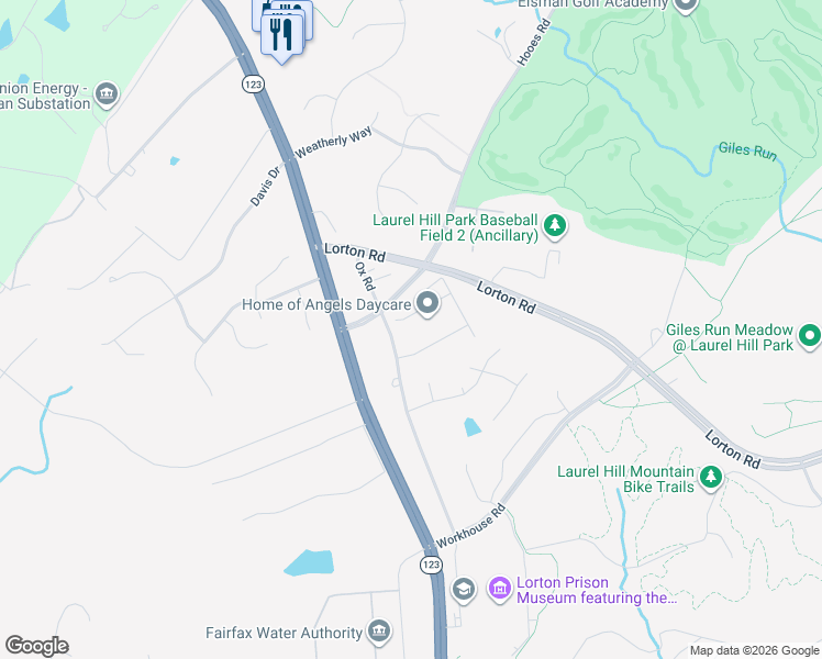 map of restaurants, bars, coffee shops, grocery stores, and more near 9029 Haywood Avenue in Lorton
